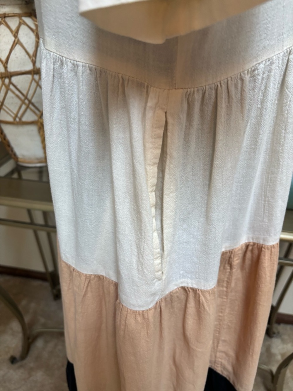 TWO POTATO VINTAGE NEUTRAL TIERED MAXI DRESS BOHO PEASANT COTTON COTTAGECORE - Picture 5 of 9